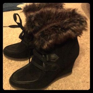Wedge fur booties